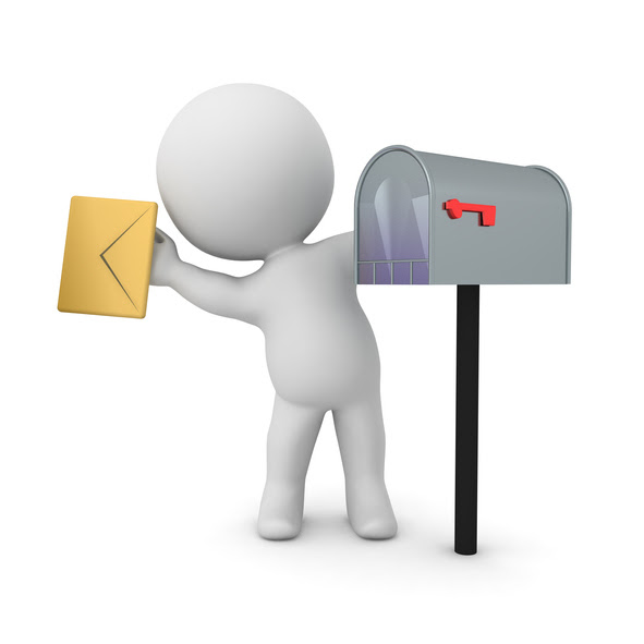 3D Character hidding behind retro mailbox. 3D Rendering isolated on white.
